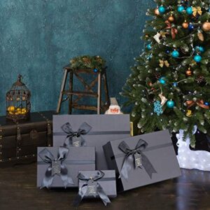 Frantis Black Nested Gift Boxes With Lids, Assorted Sizes (Set of 4 With Ribbon Bows and Label) Black Gift Boxes for Present, Luxury Gift Boxes for Anniversaries, Birthdays, Weddings,Valentines, Graduation, Etc.