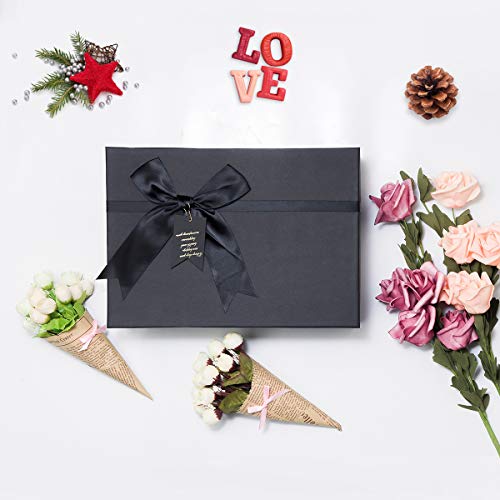 Frantis Black Nested Gift Boxes With Lids, Assorted Sizes (Set of 4 With Ribbon Bows and Label) Black Gift Boxes for Present, Luxury Gift Boxes for Anniversaries, Birthdays, Weddings,Valentines, Graduation, Etc.