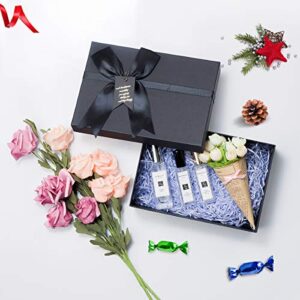Frantis Black Nested Gift Boxes With Lids, Assorted Sizes (Set of 4 With Ribbon Bows and Label) Black Gift Boxes for Present, Luxury Gift Boxes for Anniversaries, Birthdays, Weddings,Valentines, Graduation, Etc.