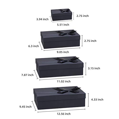 Frantis Black Nested Gift Boxes With Lids, Assorted Sizes (Set of 4 With Ribbon Bows and Label) Black Gift Boxes for Present, Luxury Gift Boxes for Anniversaries, Birthdays, Weddings,Valentines, Graduation, Etc.