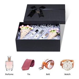 Frantis Black Nested Gift Boxes With Lids, Assorted Sizes (Set of 4 With Ribbon Bows and Label) Black Gift Boxes for Present, Luxury Gift Boxes for Anniversaries, Birthdays, Weddings,Valentines, Graduation, Etc.