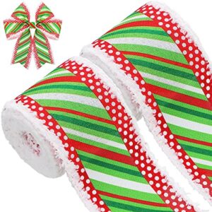 2.5 inch 12 yards christmas wired ribbon red green white stripes xmas ribbon for tree polyester snowdrift wired edge ribbon for gift wrapping diy christmas tree bows wreaths craft decoration