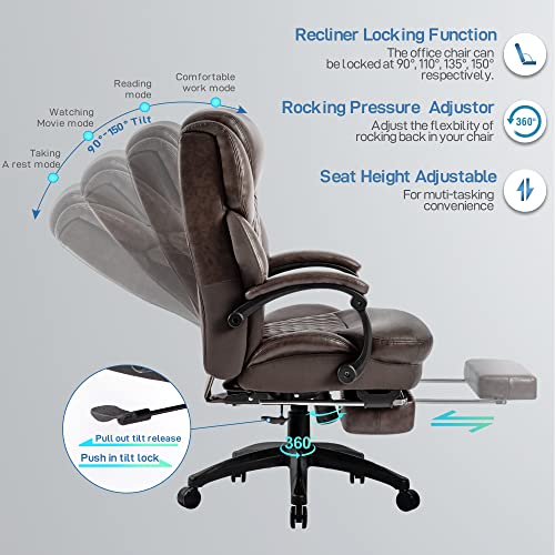 COLERLINE High Back Big & Tall 400lb Office Chair with Footrest - Heavy Duty Base, Adjustable Tilt Angle Large Bonded Leather Ergonomic Executive Desk Computer Swivel Chair