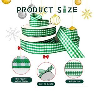 ZQYSING Green Gingham Ribbons - Green White Plaid Ribbon 3/8" and 5/8" x 50 Yards Checkered Fabric Ribbon for Hair Accessories St. Patrick's Day Gift Craft Decorations