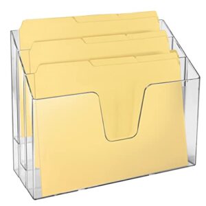 acrimet horizontal triple file folder holder organizer (manila folders letter size included) (clear crystal color)