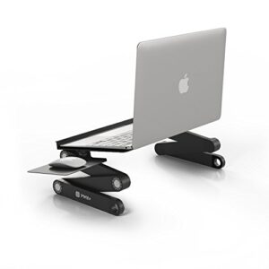 pwr+ laptop table stand adjustable riser: portable with mouse pad fully ergonomic mount ultrabook macbook gaming notebook light weight aluminum black bed tray desk book fans up to 17 inch