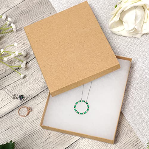 Cardboard Jewelry Boxes 10 Pack - 6"x5"x1" Bulk Cotton Filled Small Gift Boxes with Lids for Jewelry Packaging - Jewelry Gift Boxes for Shipping, Small Business, Accessories (Kraft)