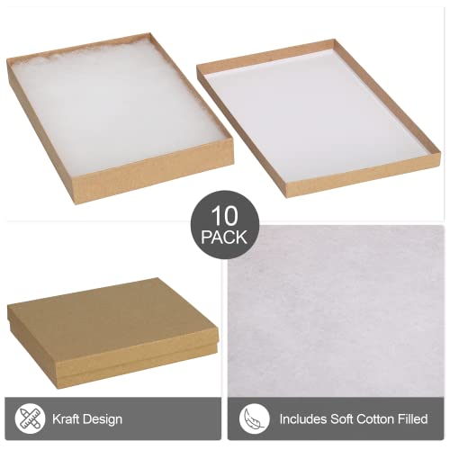 Cardboard Jewelry Boxes 10 Pack - 6"x5"x1" Bulk Cotton Filled Small Gift Boxes with Lids for Jewelry Packaging - Jewelry Gift Boxes for Shipping, Small Business, Accessories (Kraft)