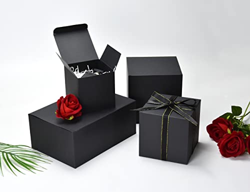 HUAPRINT Black Gift Box,Gift Boxes with Lids 5x5x5inch,24pcs Paper Gift Box Bulk,Gift Boxes for Presents,Birthday,Bridesmaid Proposal,Groomsmen Engagements,Baby Showers,Christmas,Wedding Party Favor,Cupcake,Crafting,Holidays