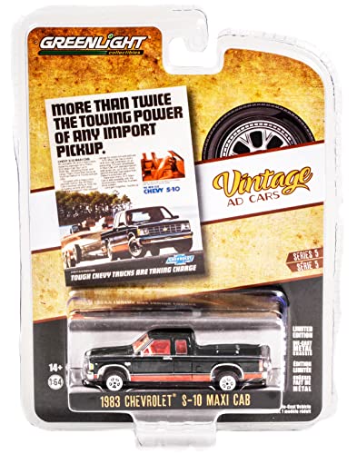 1983 Chevy S-10 Maxi-Cab Pickup Truck Black Vintage Ad Cars Series 5 1/64 Diecast Model Car by Greenlight 39080 E