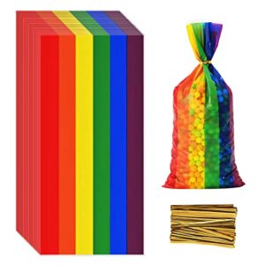 lecpeting 100 pcs rainbow treat bags rainbow stripes print cellophane candy bags plastic goodie storage bags birthday party favor bags with twist ties for baby shower birthday party supplies