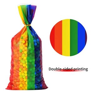 Lecpeting 100 Pcs Rainbow Treat Bags Rainbow Stripes Print Cellophane Candy Bags Plastic Goodie Storage Bags Birthday Party Favor Bags with Twist Ties for Baby Shower Birthday Party Supplies