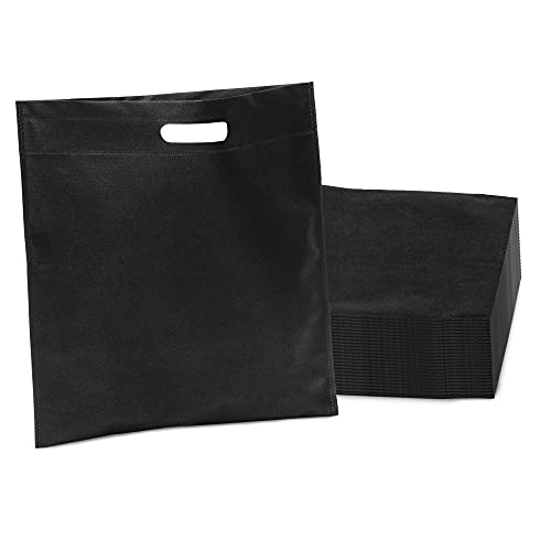 Thank You Bags with Handles - 15x16 Inch 25 Pack Reusable Black Fabric Totes with Handles for Small Business, Retail, Boutique Use, Shopping & Merchandise, Delivery & Restaurant Take Out Bags, in Bulk