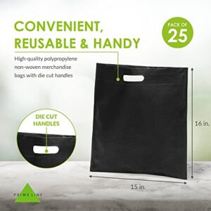 Thank You Bags with Handles - 15x16 Inch 25 Pack Reusable Black Fabric Totes with Handles for Small Business, Retail, Boutique Use, Shopping & Merchandise, Delivery & Restaurant Take Out Bags, in Bulk