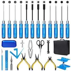 rc car tool kit w/hex nut screwdriver set, pliers,wrench,stand full set rc repair tools compatible with traxxas slash arrma rc cars models drone helicopter