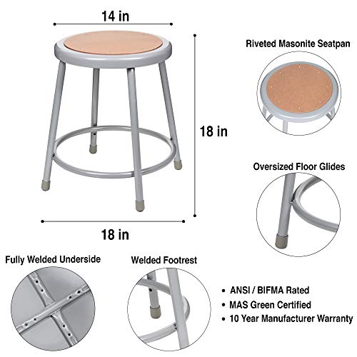 (2 Pack) OEF Furnishings Grey Shop Stool, 18”, No Assembly Required