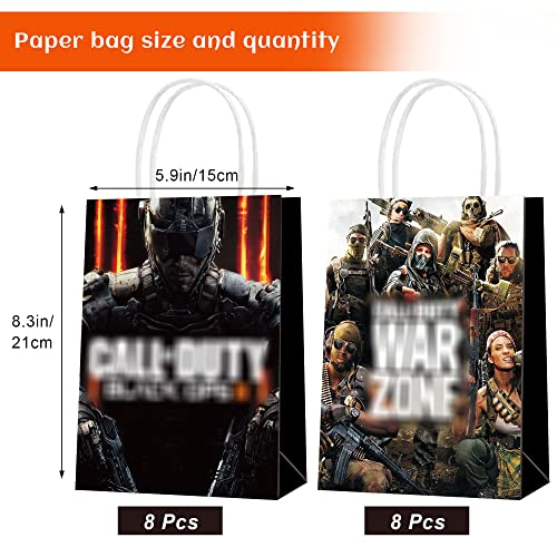16 Pcs Game Party Paper Gift Bags, 2 Styles Party Favor Bags with Handles for Gaming Fans Birthday Party Decorations, Goody Bags Candy Gift Bags