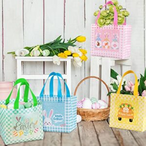 Whaline Easter Reusable Gift Bag Buffalo Plaids Tote Bags with Handles Non-Woven Bags Grocery Shopping Bag Easter Bunny Egg Gnome Party Treat Bag Goodie Bag for Egg Hunt Game, 8 Pack