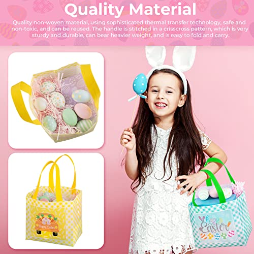 Whaline Easter Reusable Gift Bag Buffalo Plaids Tote Bags with Handles Non-Woven Bags Grocery Shopping Bag Easter Bunny Egg Gnome Party Treat Bag Goodie Bag for Egg Hunt Game, 8 Pack