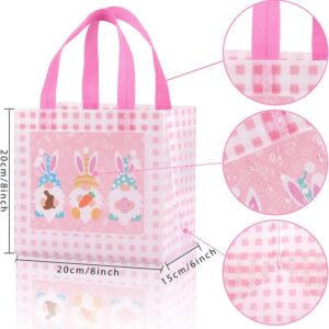 Whaline Easter Reusable Gift Bag Buffalo Plaids Tote Bags with Handles Non-Woven Bags Grocery Shopping Bag Easter Bunny Egg Gnome Party Treat Bag Goodie Bag for Egg Hunt Game, 8 Pack