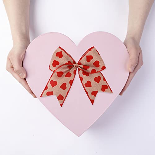 Meseey 12 Pcs 6 Inch Red Heart Printed Burlap Bows Decoration Bow for Valentine's Day Gift Wrapping Party Holiday Basket Ornaments(Valentine)