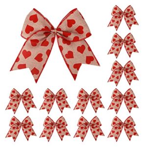 meseey 12 pcs 6 inch red heart printed burlap bows decoration bow for valentine’s day gift wrapping party holiday basket ornaments(valentine)