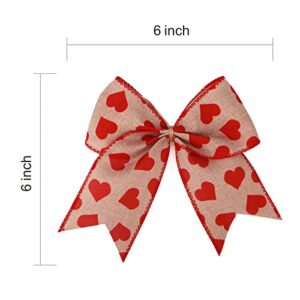 Meseey 12 Pcs 6 Inch Red Heart Printed Burlap Bows Decoration Bow for Valentine's Day Gift Wrapping Party Holiday Basket Ornaments(Valentine)