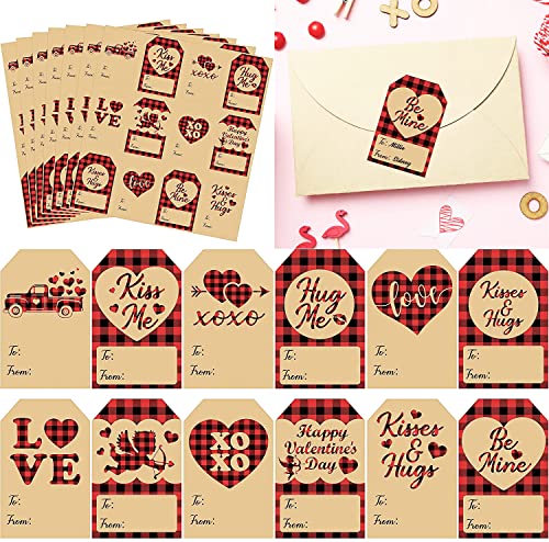360 Valentine's Day Gift Wrapping Stickers Vintage Valentine Gift Tag Stickers Red Valentine Name Tags Stickers, Heart Tags for Wedding Anniversary DIY Gift Crafts Wedding Party Favor, 12 Styles