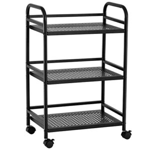 HDANI 3 Tier Rolling Cart,Heavy Duty Multifunctional Metal Frame-Supports 40 Lbs Per Tier,Rolling Cart with 2 Lockable Wheels for Office,Home,Bedroom,Kitchen,Bathroom (Black)