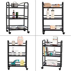 HDANI 3 Tier Rolling Cart,Heavy Duty Multifunctional Metal Frame-Supports 40 Lbs Per Tier,Rolling Cart with 2 Lockable Wheels for Office,Home,Bedroom,Kitchen,Bathroom (Black)