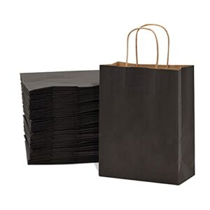 black gift bags – 8x4x10 inch 100 pack small black kraft paper shopping bags with handles, plain mini totes for small business, retail, boutique merchandise & supplies, birthday party gift wrap, bulk