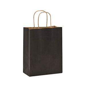 Black Gift Bags - 8x4x10 Inch 100 Pack Small Black Kraft Paper Shopping Bags with Handles, Plain Mini Totes for Small Business, Retail, Boutique Merchandise & Supplies, Birthday Party Gift Wrap, Bulk