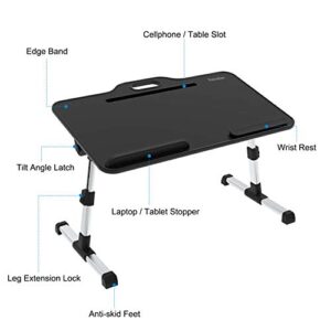 Laptop Desk Bed Tray Table, Height & Angle Adjustable Sit and Stand Desk, Right & Left Handed Design Portable Laptop Table with Handle,Foldable Bed Desk for Laptop and Writing in Sofa Couch