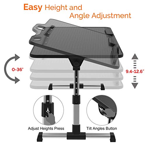 Laptop Desk Bed Tray Table, Height & Angle Adjustable Sit and Stand Desk, Right & Left Handed Design Portable Laptop Table with Handle,Foldable Bed Desk for Laptop and Writing in Sofa Couch