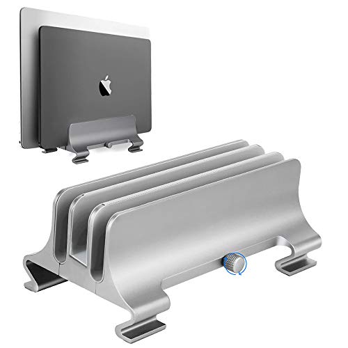 Syslux Vertical Laptop Stand [Upgrade Version], 3 Slots Space-Saving Aluminum Desktop Stand Holder with Adjustable Dock Size,Compatible with All MacBook/Surface/Lenovo/Dell/Gaming Laptops (Silver)