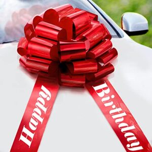 mifflin-usa happy birthday bow, big car bow (red, 18 inch), big gift bow, giant bow for car, birthday bow, huge car bow, car bow, red bow, bow for birthday gifts, birthday bow for cars, gift wrapping