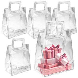 tecmisse 5 pcs clear gift bag with handle, small transparent gift wrap bags, reusable shopping bags with handle for wedding, baby shower birthday, bridal party, goody bag (7 x4 x 8 inch)