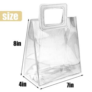 Tecmisse 5 Pcs Clear Gift Bag with Handle, Small Transparent Gift Wrap Bags, Reusable Shopping Bags with Handle for Wedding, Baby Shower Birthday, Bridal Party, Goody Bag (7 x4 x 8 Inch)