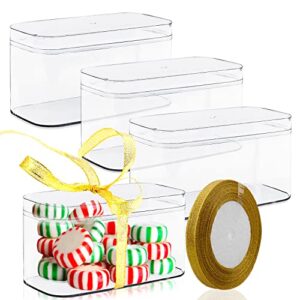 10 pcs clear plastic rectangle boxes, 4.64×2.36×2.6″ small plastic storage box with lid transparent clear containers display boxes favor gift box with glitter ribbon for candy pill jewelry christmas