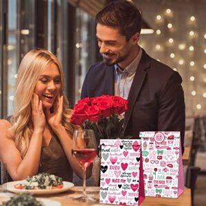 24 PCS Valentines Day Paper Gift Bags, 8 Assorted Styles Valentine Treat Bags + 36PCS Valentine Stickers for Kids Adult,for Wrapped Gifts Party Supplies,Valentines Gifts Packing