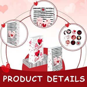 24 PCS Valentines Day Paper Gift Bags, 8 Assorted Styles Valentine Treat Bags + 36PCS Valentine Stickers for Kids Adult,for Wrapped Gifts Party Supplies,Valentines Gifts Packing