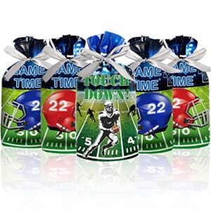 gitmiws 40pcs football party favors bags-9” football drawstring bags candy goodies plastic drawstring gift bags for rugby football themed party ideas boys kids decoration supplies(2 styles, deep blue)