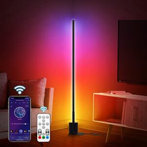 corner floor lamp,rgbic color changing led floor lamp with voice and app remote control,works with alexa & google assistant,music sync,55″ tall dimmable led modern floor lamp for living room,bedroom