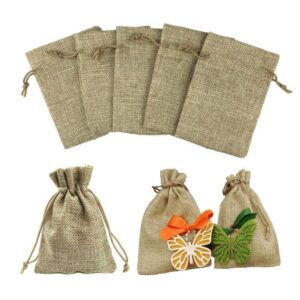 tomkity 100 pcs 3×4 inch linen burlap bags with drawstring reusable for jewelry wedding party diy craft gift bags