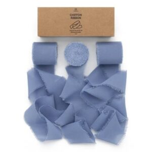 vitalizart dusty blue ribbon chiffon silk ribbon 1.5″ x 7yd handmade fringe ribbon for gift wrapping wedding invitations bridal shower bouquets