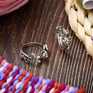 3 Pieces Adjustable Knitting Loop Rings Woven Rings Open Finger Holder Crochet Knitting Loop Accessories Cute Cat Shape Yarn Guide Holder for Hand Weaving Hook Line Supplies