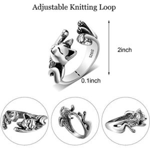 3 Pieces Adjustable Knitting Loop Rings Woven Rings Open Finger Holder Crochet Knitting Loop Accessories Cute Cat Shape Yarn Guide Holder for Hand Weaving Hook Line Supplies