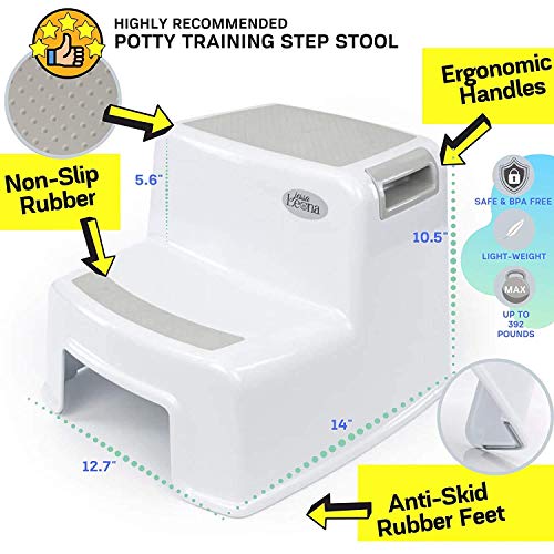 Dual Height 2 Step Stool for Kids | Slip Resistant Soft Grip Toddler's Stool for Potty Training and Use in The Bathroom or Kitchen | BPA Free for Comfort and Safety (1 Pack, Grey)