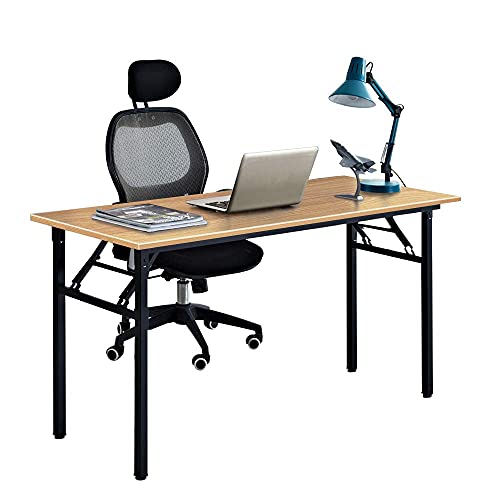 Need Computer Desk Office Desk 55 inches Folding Table Computer Table Workstation No Install Needed,Teak Black AC5BB-140X