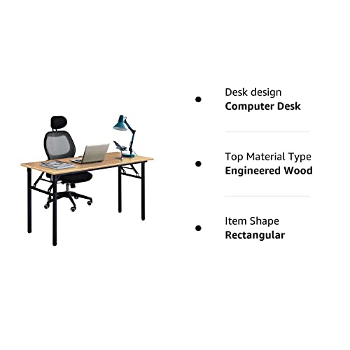 Need Computer Desk Office Desk 55 inches Folding Table Computer Table Workstation No Install Needed,Teak Black AC5BB-140X